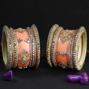 Set Of 18 Peach Bridal Chuda