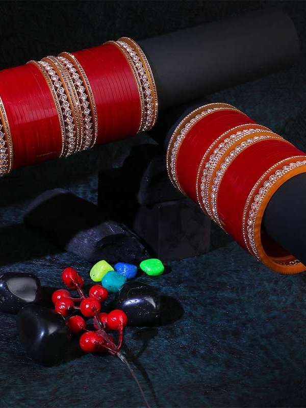 Set Of 33 Red Bridal Stone Chuda