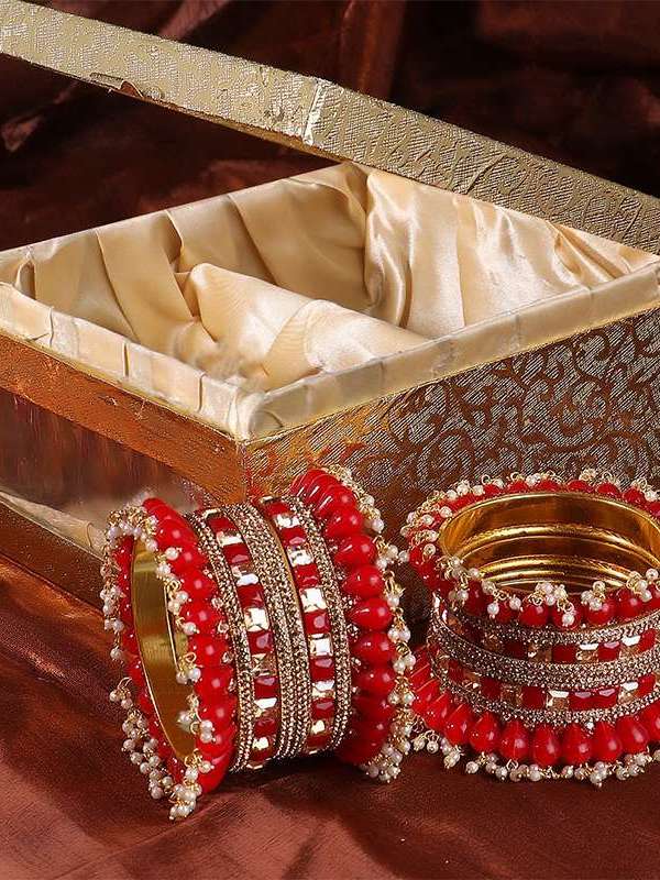 Red Stone Pearl Designer Bangles