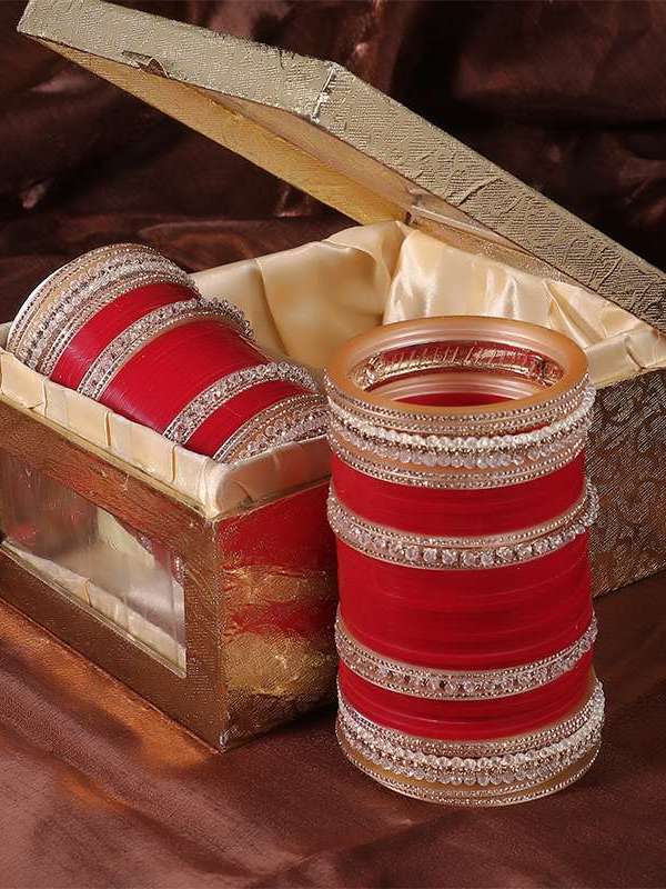 Set Of 33 Red Bridal Stone Chuda
