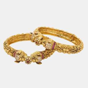 Gold Plated Elephant Design Bangles