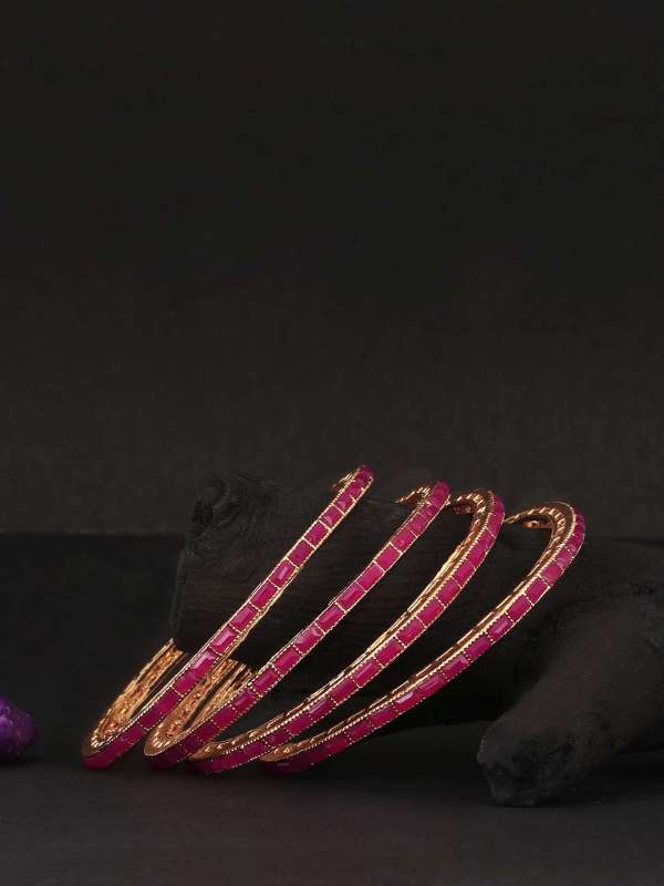 Gold Plated Pink Stone Bangles