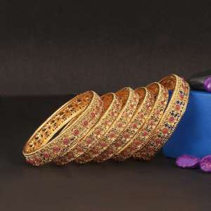 Set of 6 Gold Plated Stone Bangles