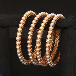 Gold Plated White Pearls Bangles