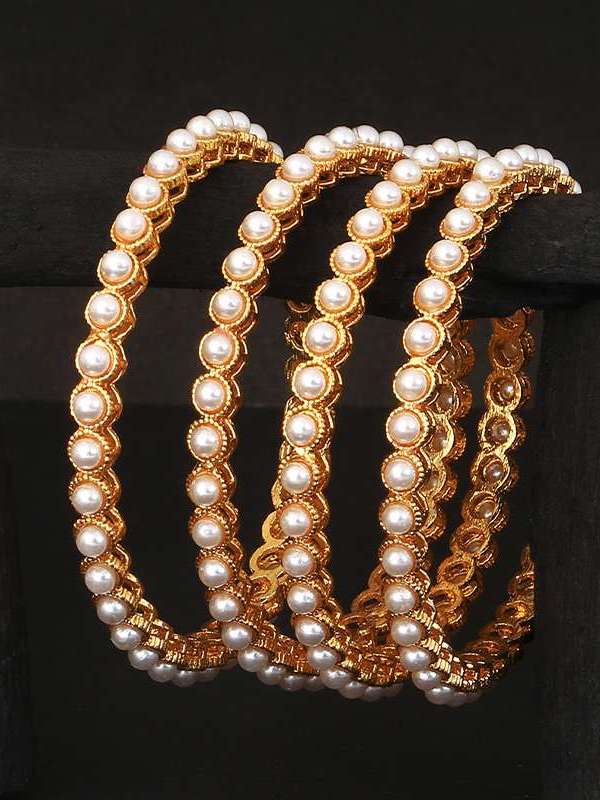 Gold Plated White Pearls Bangles