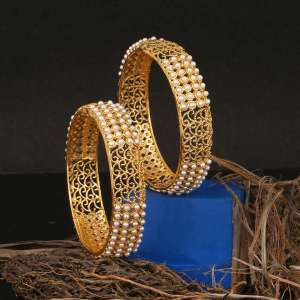 Gold Plated White Pearls Bangles