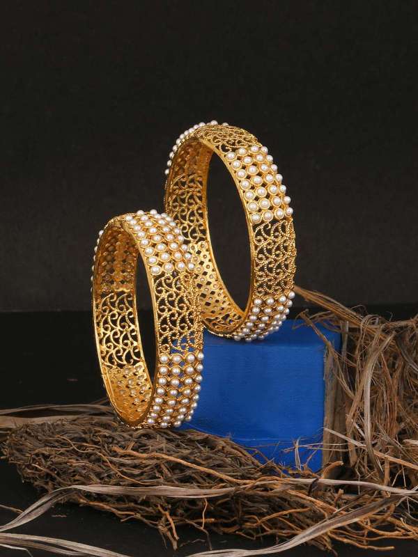 Gold Plated White Pearls Bangles