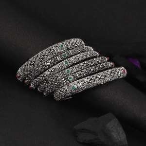 Silver Plated Stone Bangles