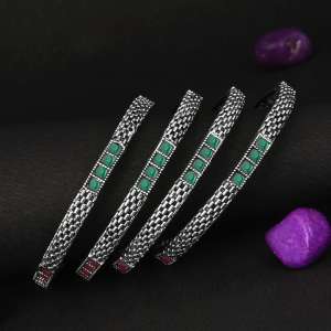 Silver Plated Stone Bangle