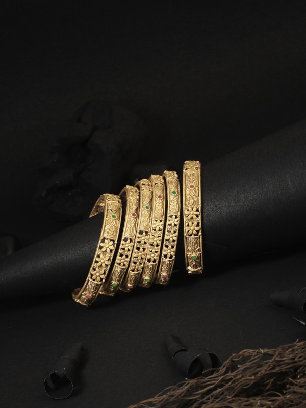 Set of 6 Gold Plated Stone Bangles