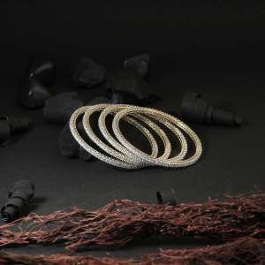 Gold Plated White CZ Stone Bangles