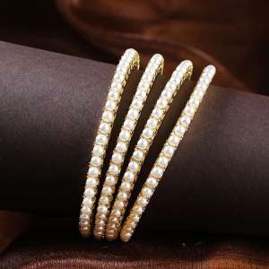 Gold Plated White pearls Bangles