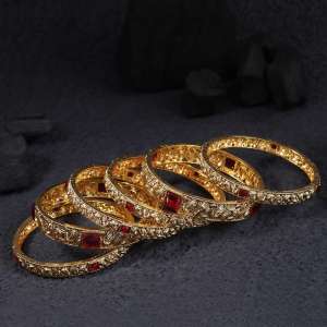 Set of 6 Gold Plated Stone Bangles