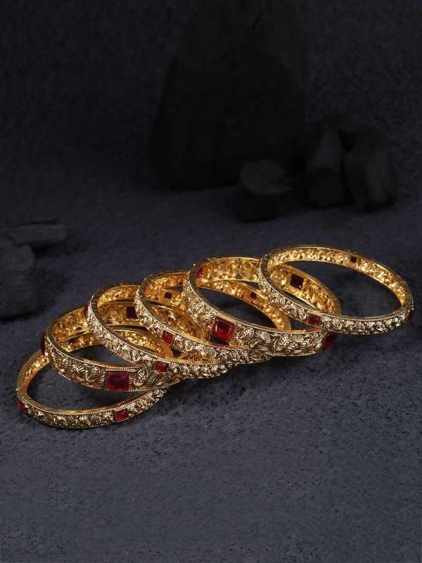 Set of 6 Gold Plated Stone Bangles