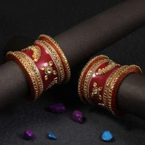Set Of 18 Red Bridal Kundan Chuda