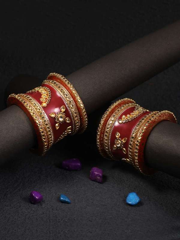 Set Of 18 Red Bridal Kundan Chuda