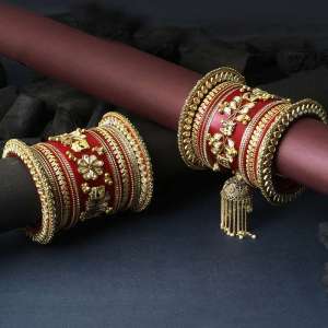 Set Of 26 Red Hangings Bridal Chuda
