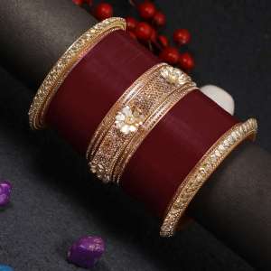 Set Of 33 Red Bridal Stone Chuda