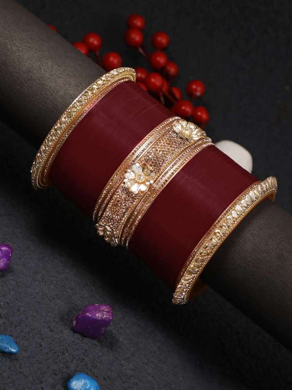 Set Of 33 Red Bridal Stone Chuda