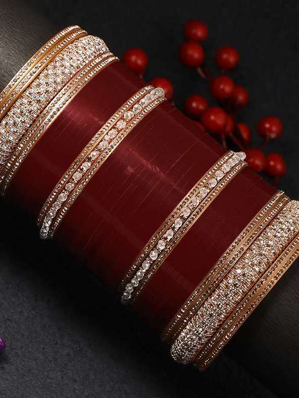 Set Of 40 Red Bridal Stone Chuda
