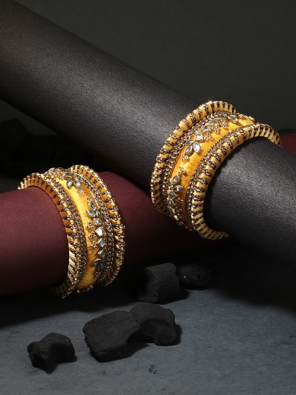 Yellow Silk Thread Chuda Bangle Set