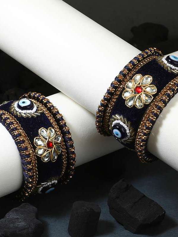 Blue Kundan Silk Thread Chuda