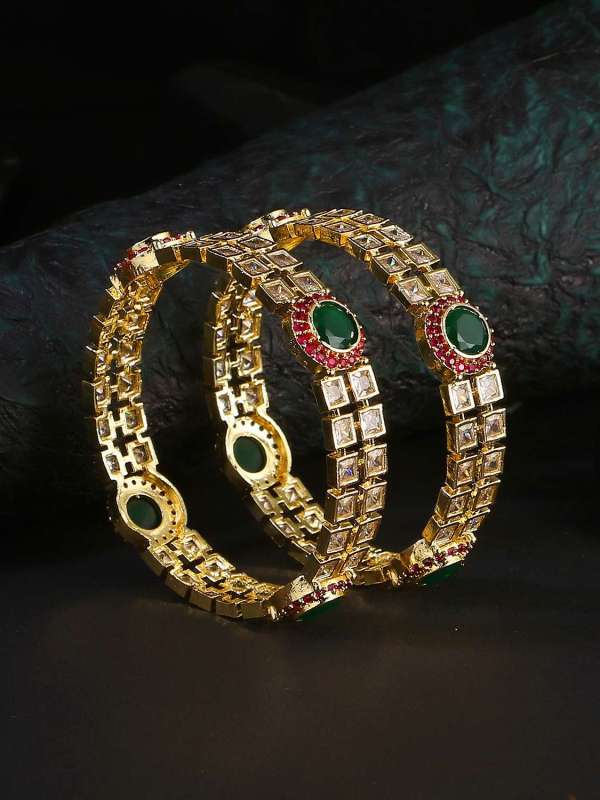Gold Plated Diamonds Stone Bangles