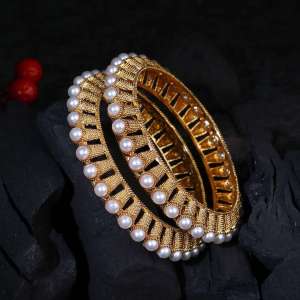 Gold Plated White Pearl Bangles