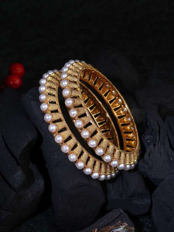 Gold Plated White Pearl Bangles