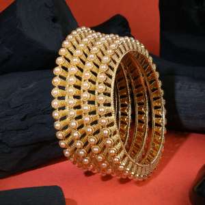 Gold Plated White Pearl Bangles