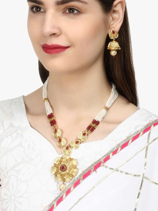 Gold Plated Stone Long Jewellery Set