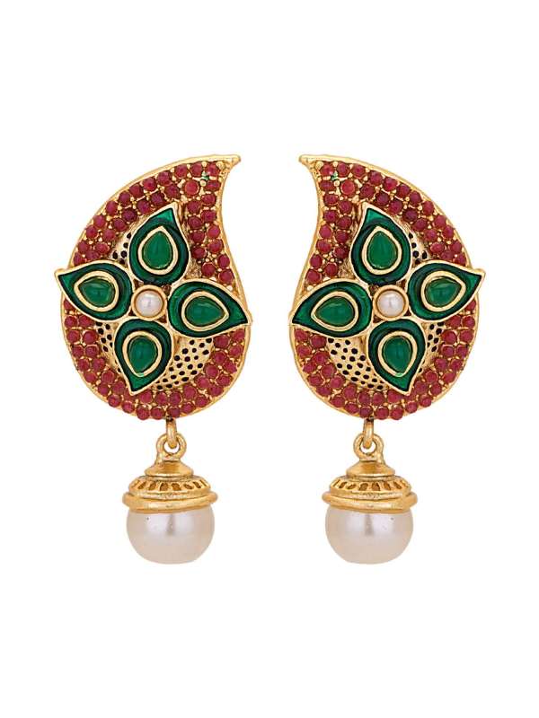 Gold Plated Stone Pearl Drop Earrings