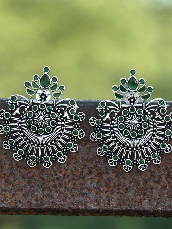 Oxidised Silver Stone Earrings