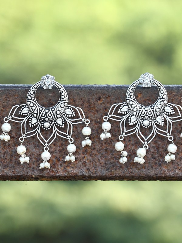 Oxidised Silver Stone Earrings