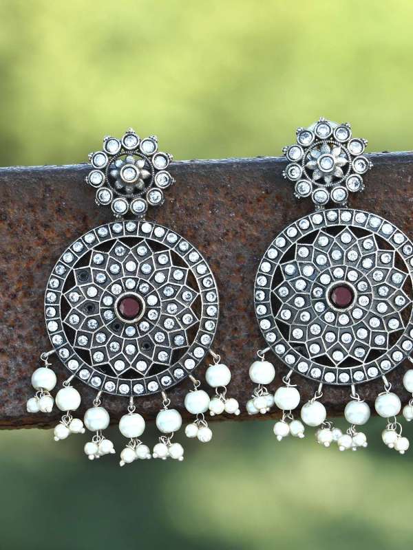 Oxidised Silver Circuler Earrings
