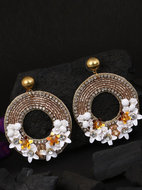and Gold with Stone Circular Earrings