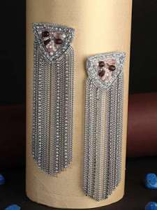 Rhodium Plated Stone chain Earrings