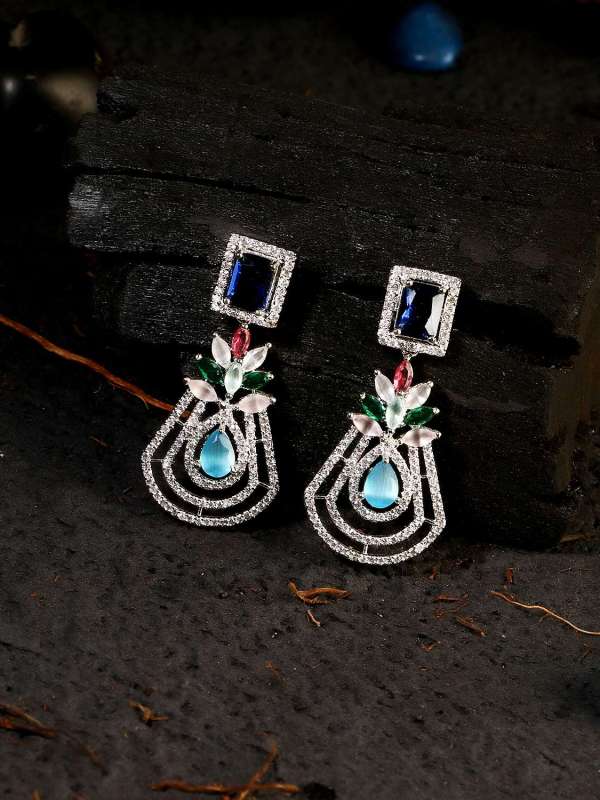 Rhodium Plated Stone Earring