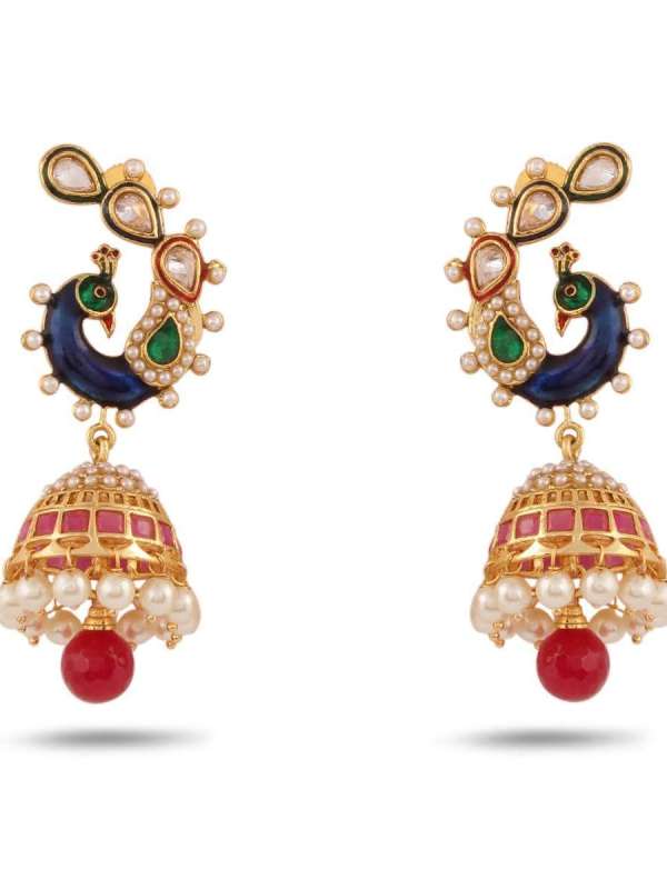 Gold Plated Peacock Stone Jhumki