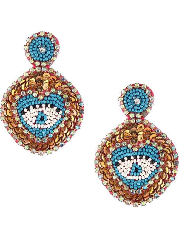 Fabric Blue Multi Oval Earrings