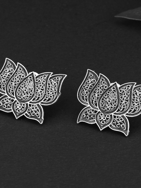 Silver Plated Lotus Shape Studs