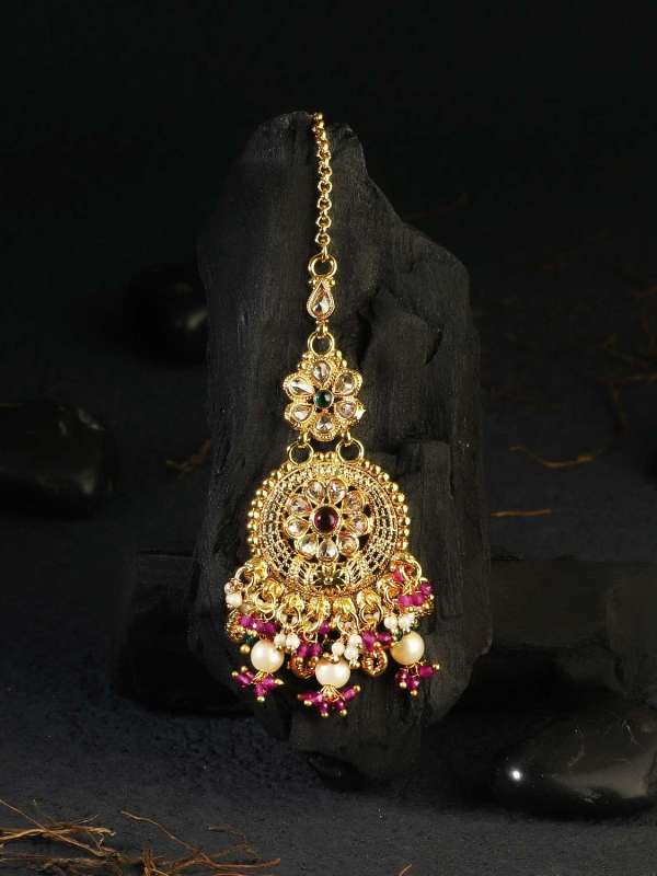 Gold Plated Stone Pearl MaangTikka