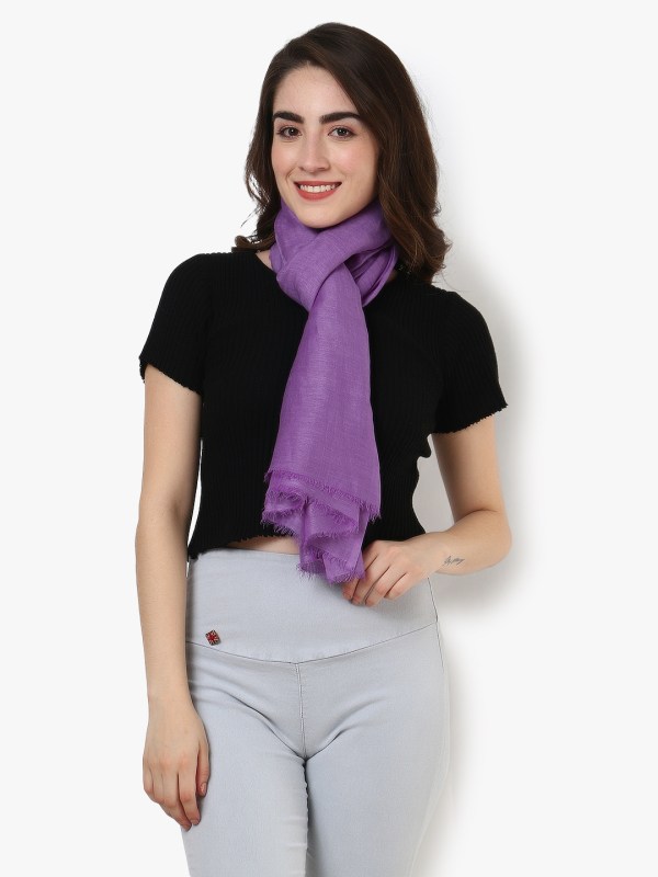 Women Purple Frayed Scarf