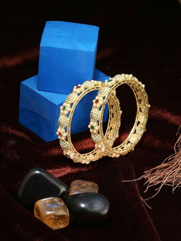 Gold Plated Green Flower Bangles