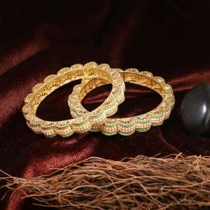 Gold Plated Green Enameled Bangles