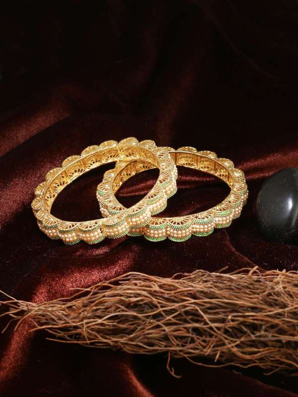 Gold Plated Green Enameled Bangles