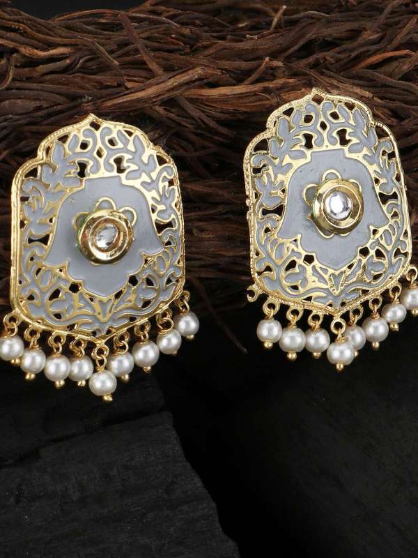 Gold Plated Stone Pearl Earrings