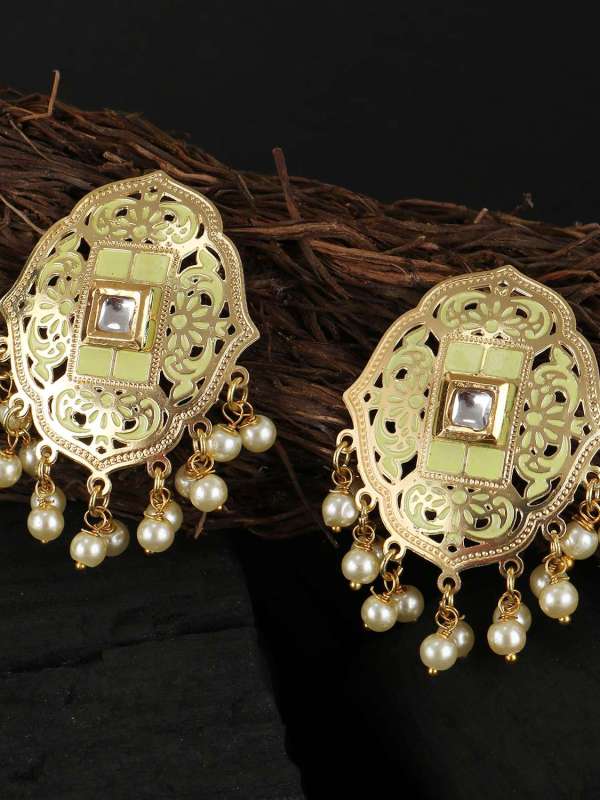Gold Plated Stone Pearl Earrings