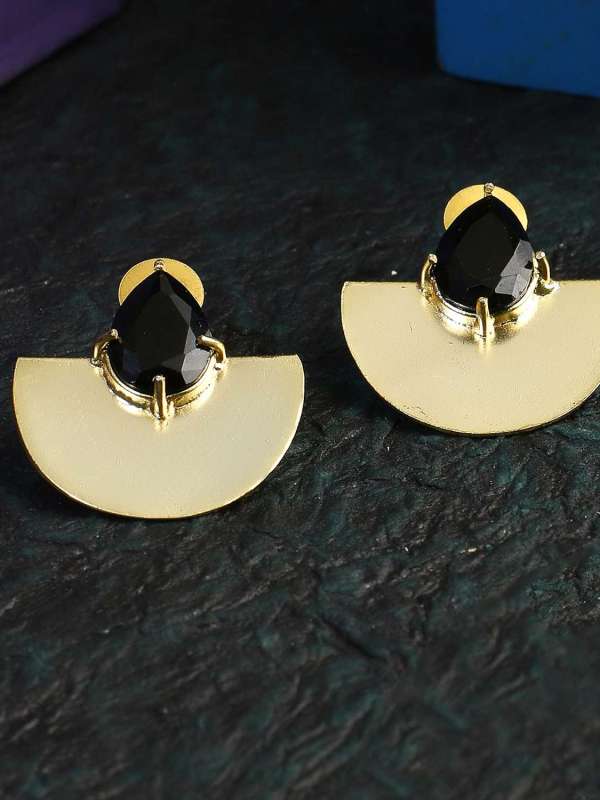 Gold Plated Black Stone Earrings