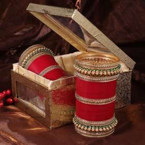 Set Of 33 Red Bridal Stone Chuda